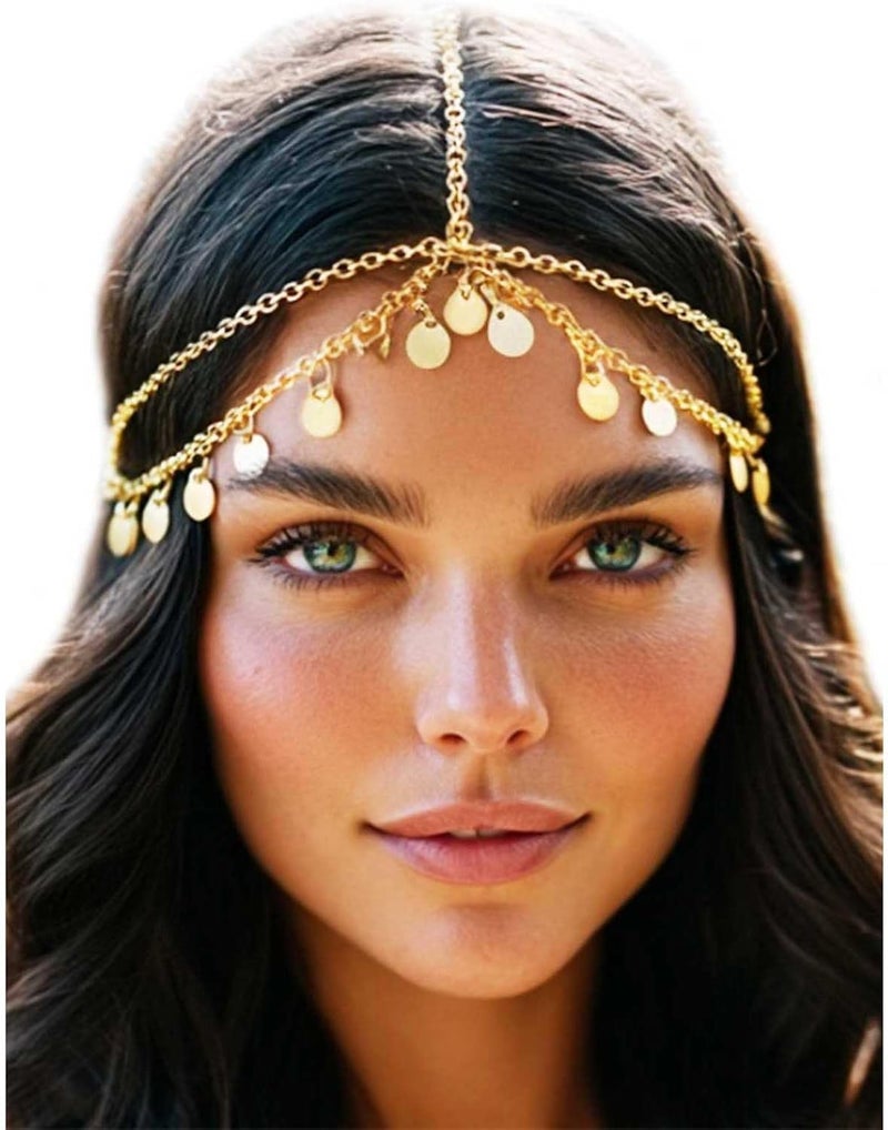 HZYH Sequins Boho Head Chain, Jewelry Gold Hair Chain, Prom Festival Costume Headband Hair Accessories For Women - Image 1