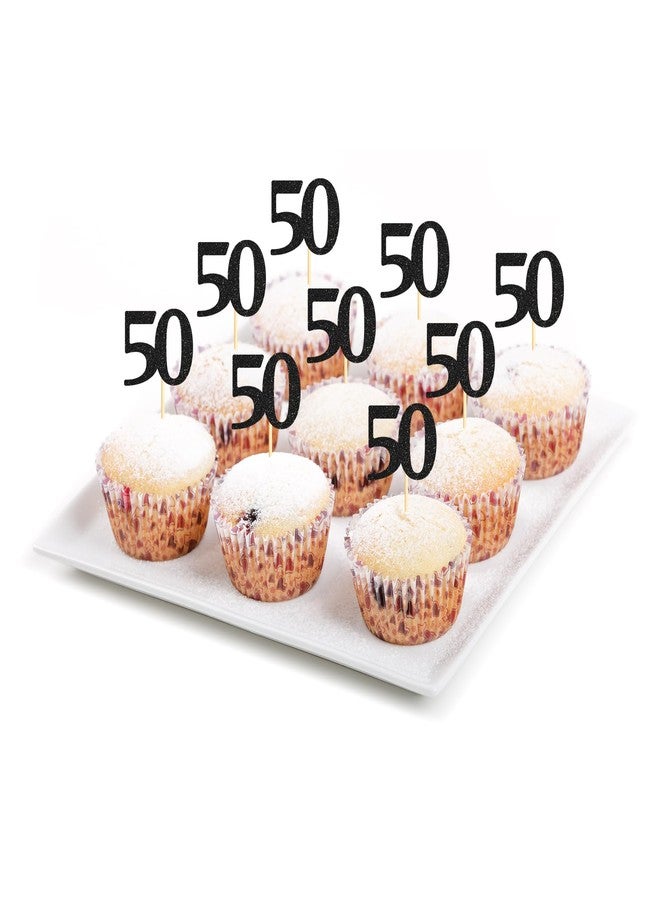 Sotpot 30 Pack Happy 50th Cupcake Toppers 50 Birthday Cake Decorations for 50th Birthday Wedding Anniversary Party Supplies Black Glitter - Image 3
