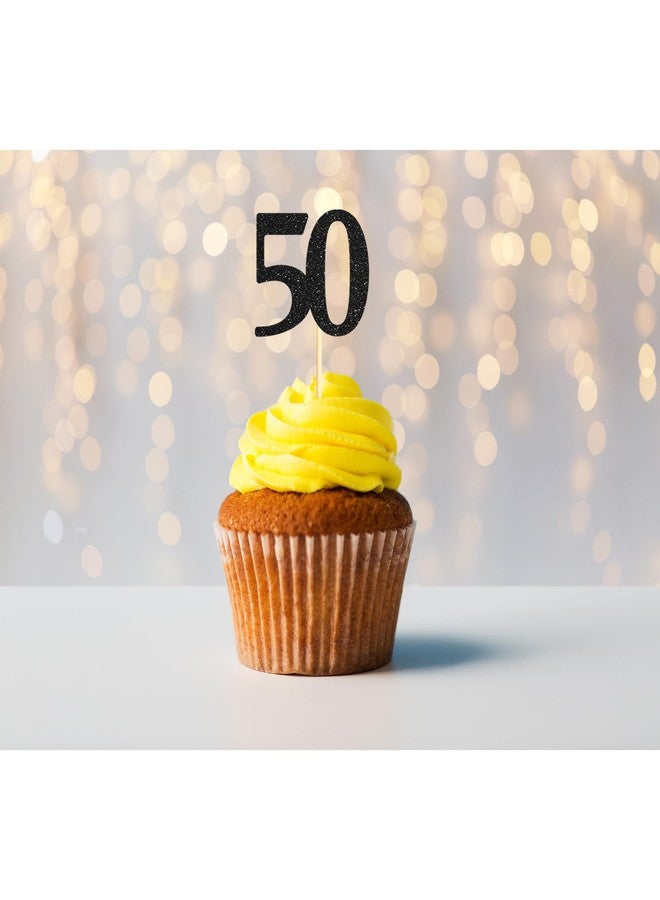 Sotpot 30 Pack Happy 50th Cupcake Toppers 50 Birthday Cake Decorations for 50th Birthday Wedding Anniversary Party Supplies Black Glitter - Image 5