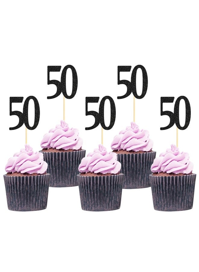 Sotpot 30 Pack Happy 50th Cupcake Toppers 50 Birthday Cake Decorations for 50th Birthday Wedding Anniversary Party Supplies Black Glitter - Image 1