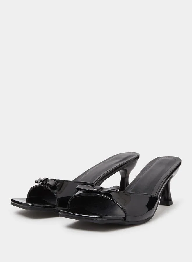 Take Two  Black Patent Bow Mid Heel Sandals for Women | Best Price UAE