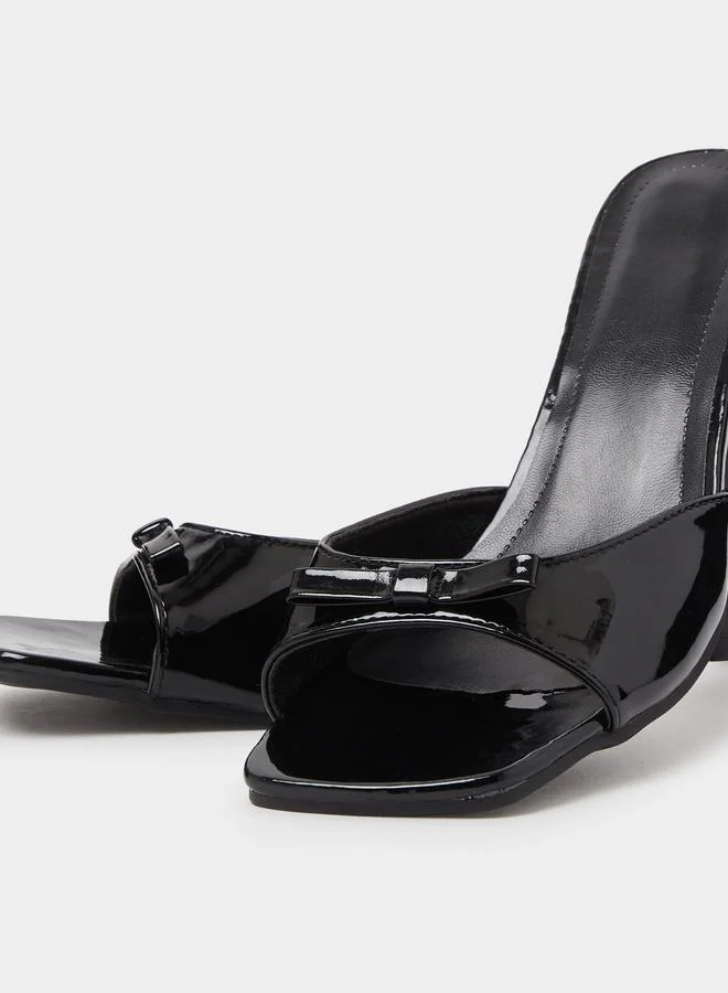 Take Two  Black Patent Bow Mid Heel Sandals for Women | Best Price UAE