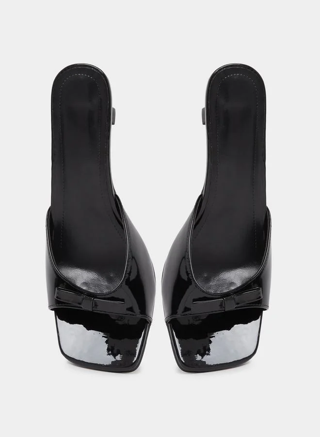 Take Two  Black Patent Bow Mid Heel Sandals for Women | Best Price UAE