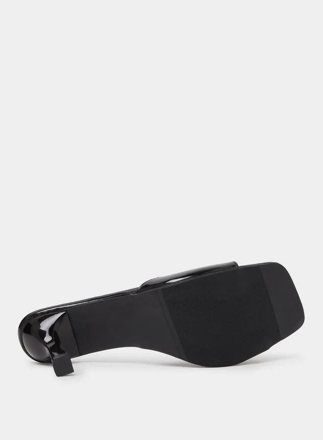 Take Two  Black Patent Bow Mid Heel Sandals for Women | Best Price UAE