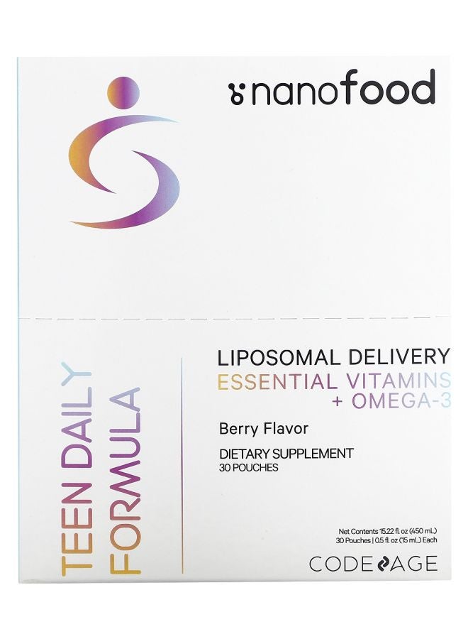 Codeage نانو فود تركيبة يومية للمراهقين توصيل ليبوزومي فيتامينات أساسية + أوميغا-3 توت 30 كيس 0.5 أونصة سائلة (15 مل) لكل منها - Image 2