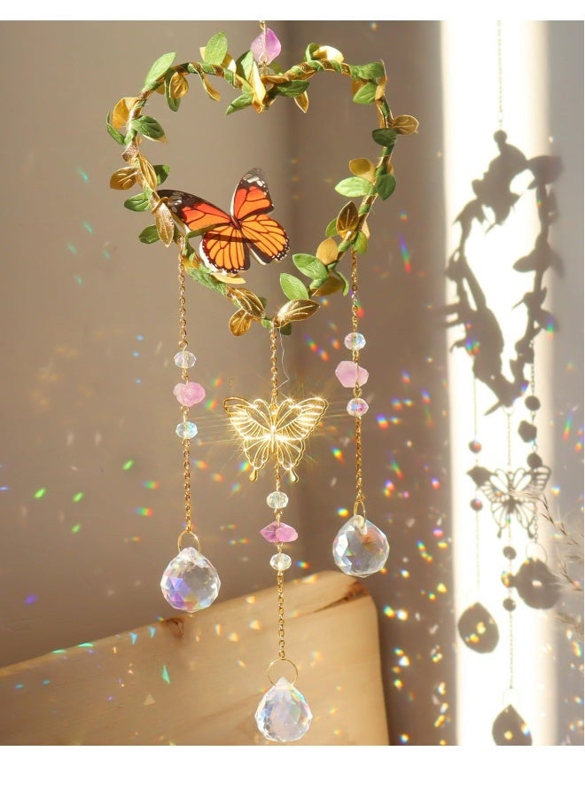 Window Hanging, Suncatcher, Heart Suncatchers Window Hanging, with Butterfly, Crystals Light Catcher, for Window Suncatchers Chandelier Parts Rainbow Maker Pendants - Image 1