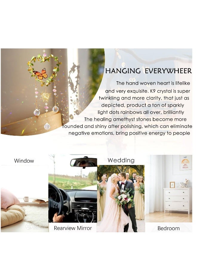 Window Hanging, Suncatcher, Heart Suncatchers Window Hanging, with Butterfly, Crystals Light Catcher, for Window Suncatchers Chandelier Parts Rainbow Maker Pendants - Image 3