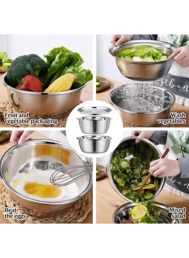 3-in-1 Stainless Steel Grater, Slicer, and Colander Bowl Set – Multifunctional Drain Basin with Solid Mixing Bowl and Strainer for Vegetables, Fruits, Cheese, and Salad Preparation – Rust-Resistant Kitchen Tool for Washing, Slicing, Shredding, and Mixing – Easy to Clean Multi-Purpose Food Prep Set - Image 3