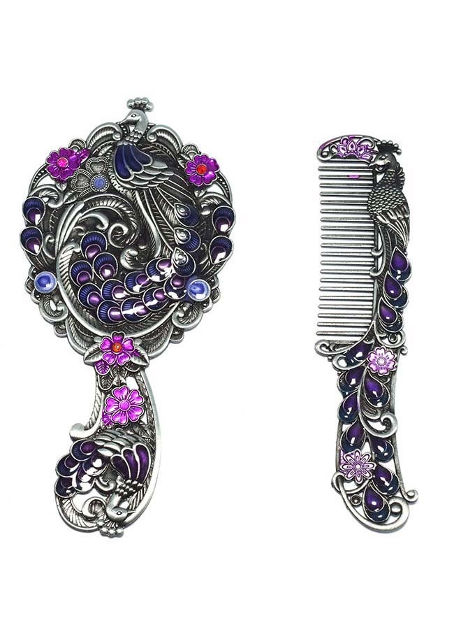 immatgar immatgar pharaonic Peafowl makeup pocket mirror with comb ancient Egyptian souvenirs gifts for women and mother from Egypt (Peafowl 1 - Silver - 13.5 CM Tall)  - Image 1