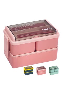 Arabest Bento Lunch Box, Work Lunch Box, Men's & Women's, Leak-proof Lunch Box 3 Compartment Pink Bento Box  - Image 1
