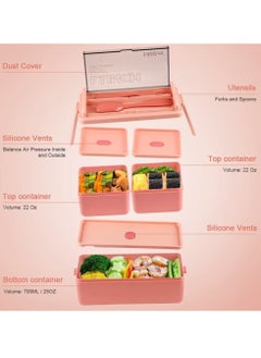 Arabest Bento Lunch Box, Work Lunch Box, Men's & Women's, Leak-proof Lunch Box 3 Compartment Pink Bento Box  - Image 5