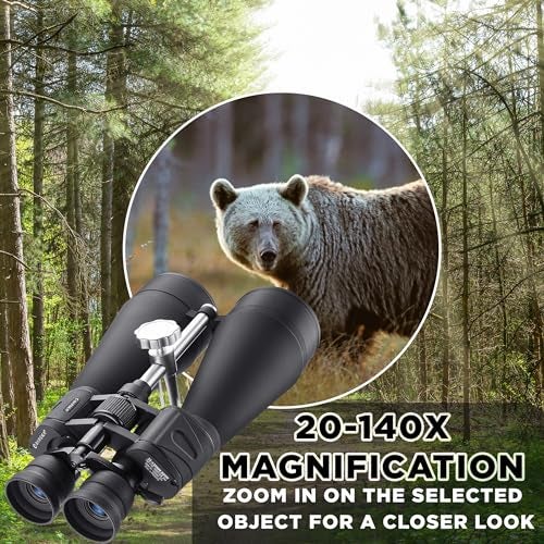 BARSKA AB11184 Gladiator 20-140x80 Zoom Binoculars (Green Lens) Black - Image 2