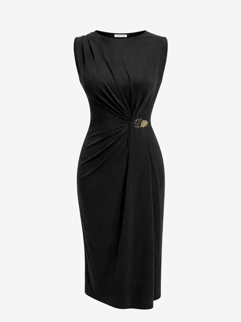 MixRay MIXRAY Fitted Midi Dress with Crew Neck