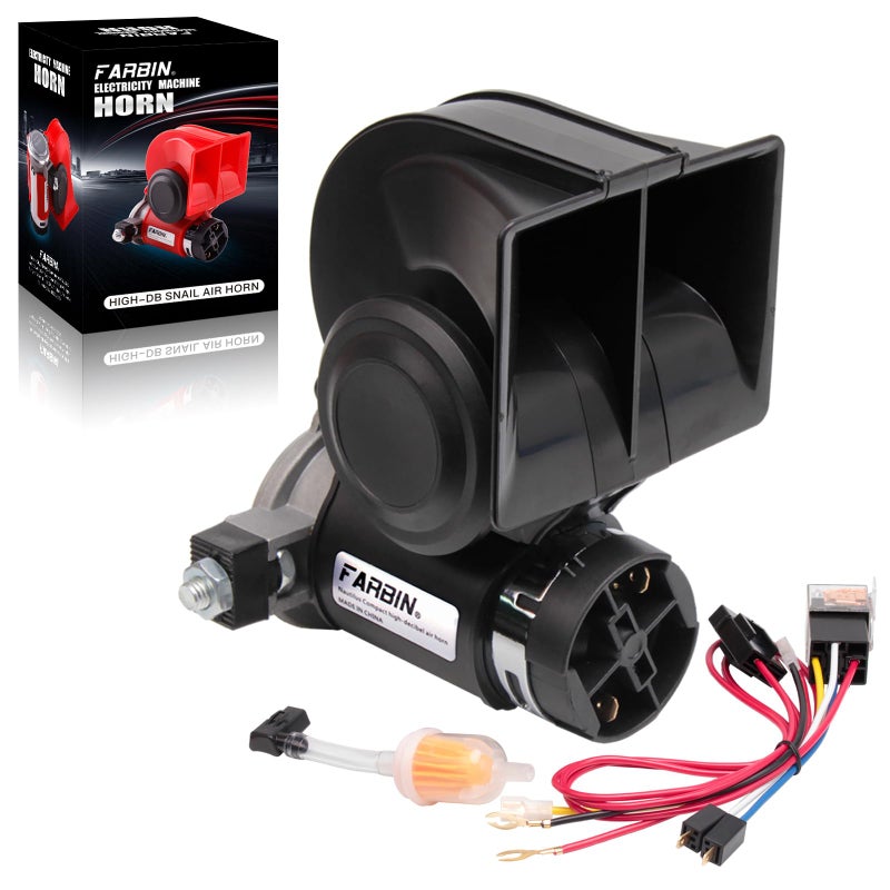 FARBIN Air Horn for Truck,Compact Train Horn,Electric Car Horn 12V 150db Super Loud with Wiring Harness for Any 12V Vehicles (Black) - Image 1