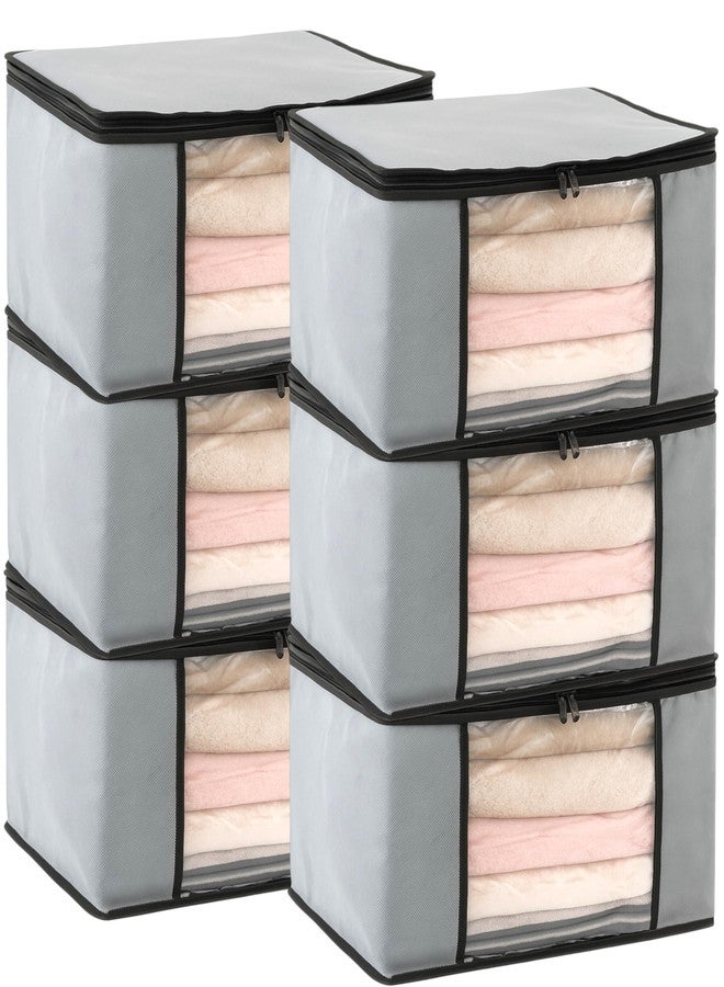 JEYANG Non Woven Saree Cover And Cloth Organizer with Clear Window for Wardrobe Storage for Towels, Bedsheets, Clothes, Sarees And Lehenga (Grey, Pack of 6) - Image 1