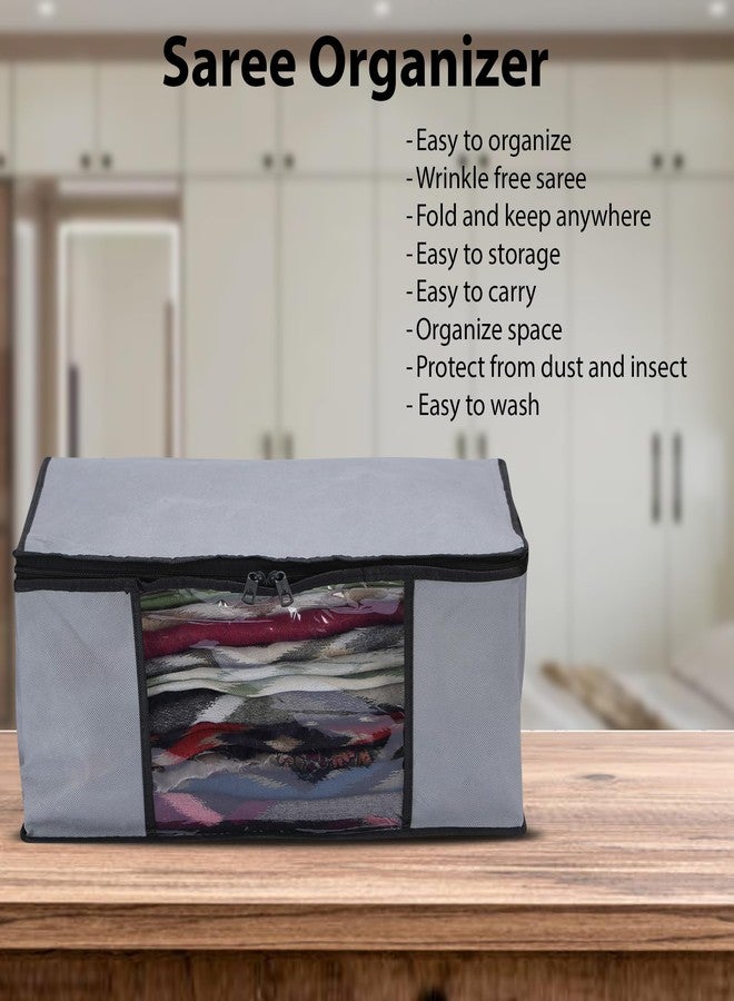 JEYANG Non Woven Saree Cover And Cloth Organizer with Clear Window for Wardrobe Storage for Towels, Bedsheets, Clothes, Sarees And Lehenga (Grey, Pack of 6) - Image 3