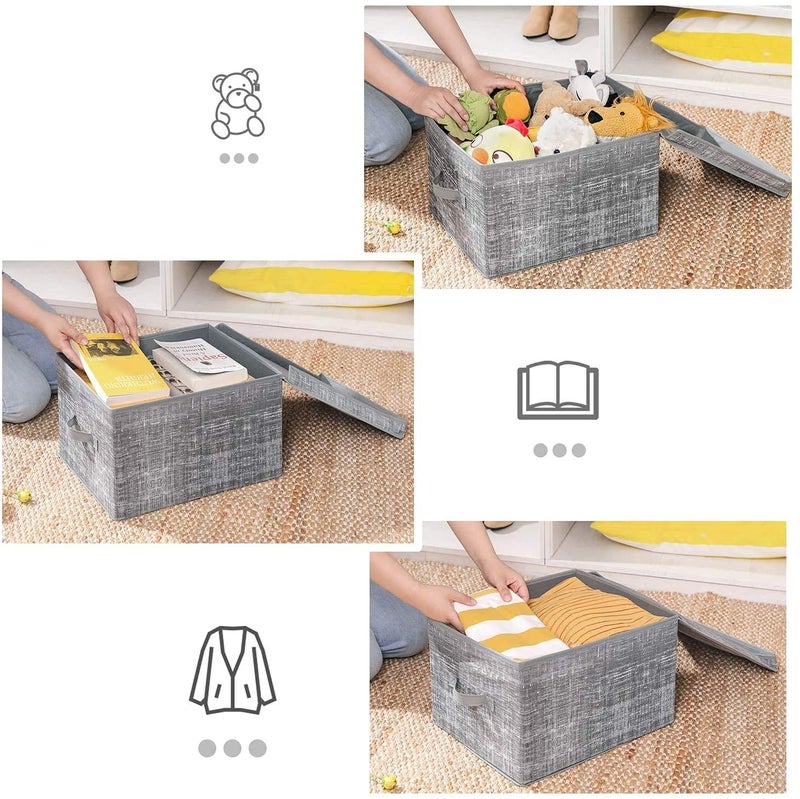DR Mall Storage Bin Box with Lid Cover Handle Room Organizer for Clothes Living Room Bedroom Nursery Closet Office Other Supplies Large Pack of 1 Grey Rectangular Polyester Linen Fabric - Image 5