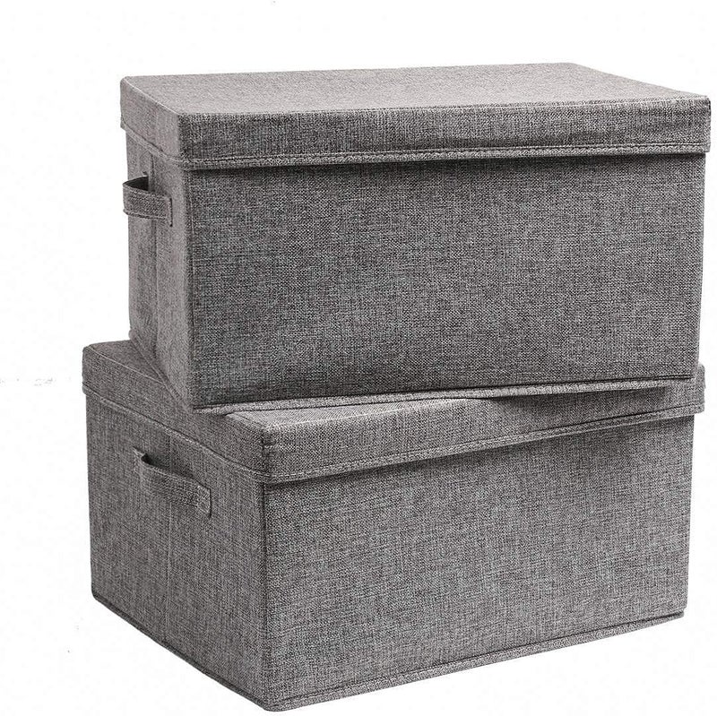 DR Mall Storage Bin Box with Lid Cover Handle Room Organizer for Clothes Living Room Bedroom Nursery Closet Office Other Supplies Large Pack of 1 Grey Rectangular Polyester Linen Fabric - Image 2