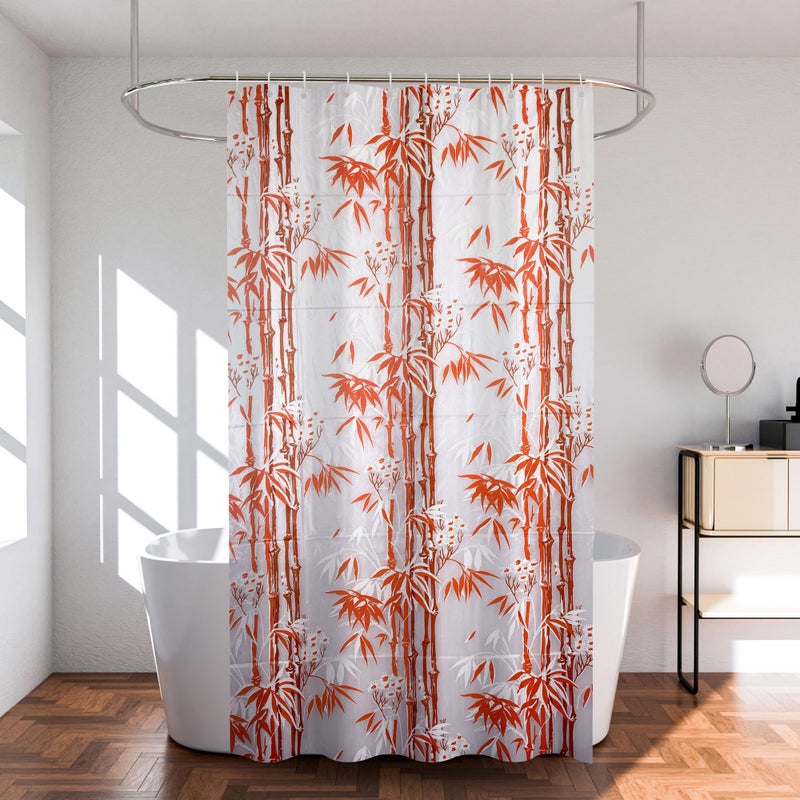 Kuber Industries (Pack of 6) Shower Curtain | 7 Feet | PVC Waterproof Window Curtain | Bathroom Shower Curtain | AC Curtains | Curtains for Bathtub | 8 Rings Curtain | Bamboo Print | Orange - Image 1