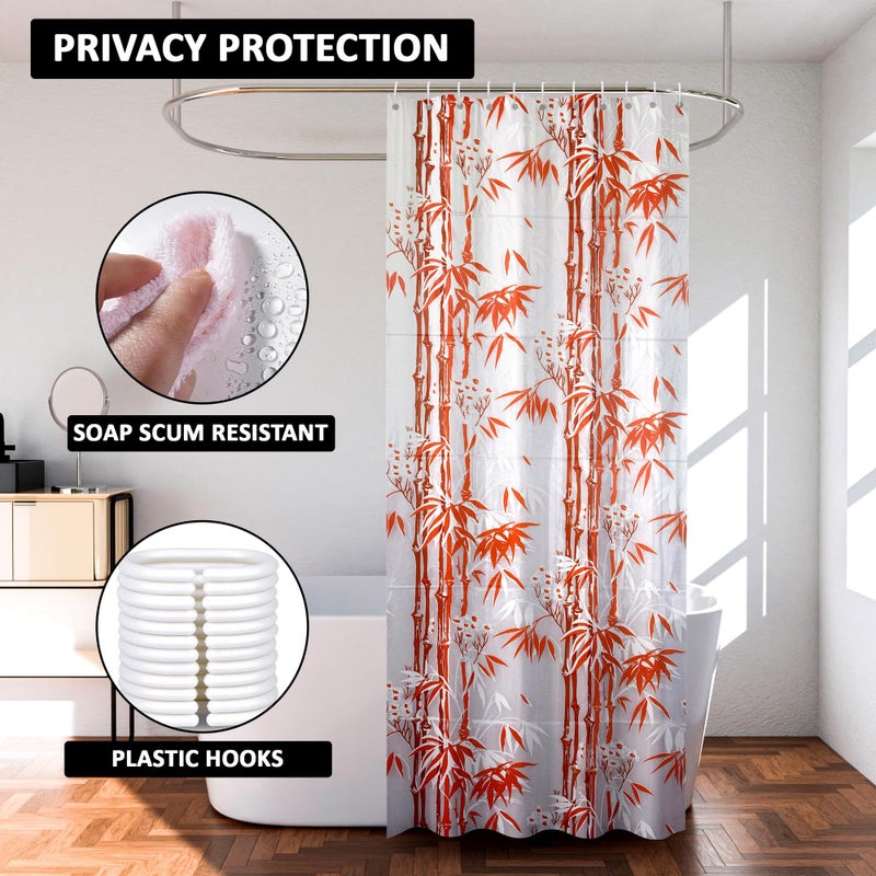 Kuber Industries (Pack of 6) Shower Curtain | 7 Feet | PVC Waterproof Window Curtain | Bathroom Shower Curtain | AC Curtains | Curtains for Bathtub | 8 Rings Curtain | Bamboo Print | Orange - Image 4