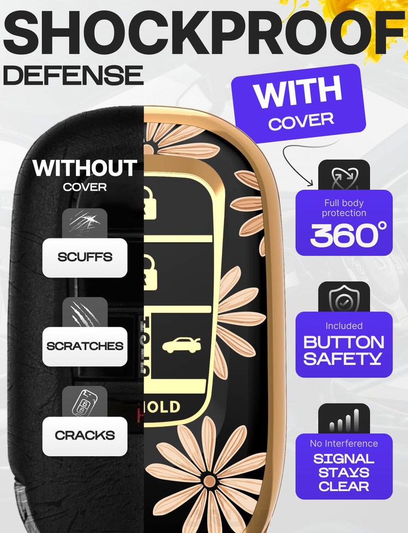 Lucrum Compatible with Honda Key Fob Cover & Leather Keychain - TPU Keyfob Case for Accord Civic CR-V HR-V Pilot Ridgeline, For 5 Button Remote (2022-2026) - Flower Vibe - Image 4