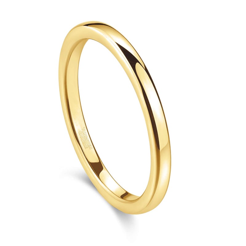 Greenpod 2mm Tungsten Wedding Band Ring for Women Men 24K Gold Plated Domed High Polish Engagement Ring Size 6 - Image 1