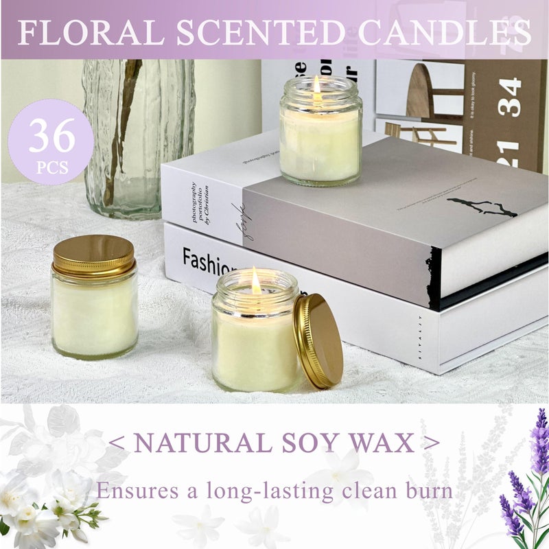 ACITHGL 36 Pcs 4oz Mini Mason Jar Candles Small Scented Candles Bulk Aromatherapy Ideal Souvenir Favors for Wedding Birthday Party (Freesia, Lavender, Jasmine, Gold) - Image 4