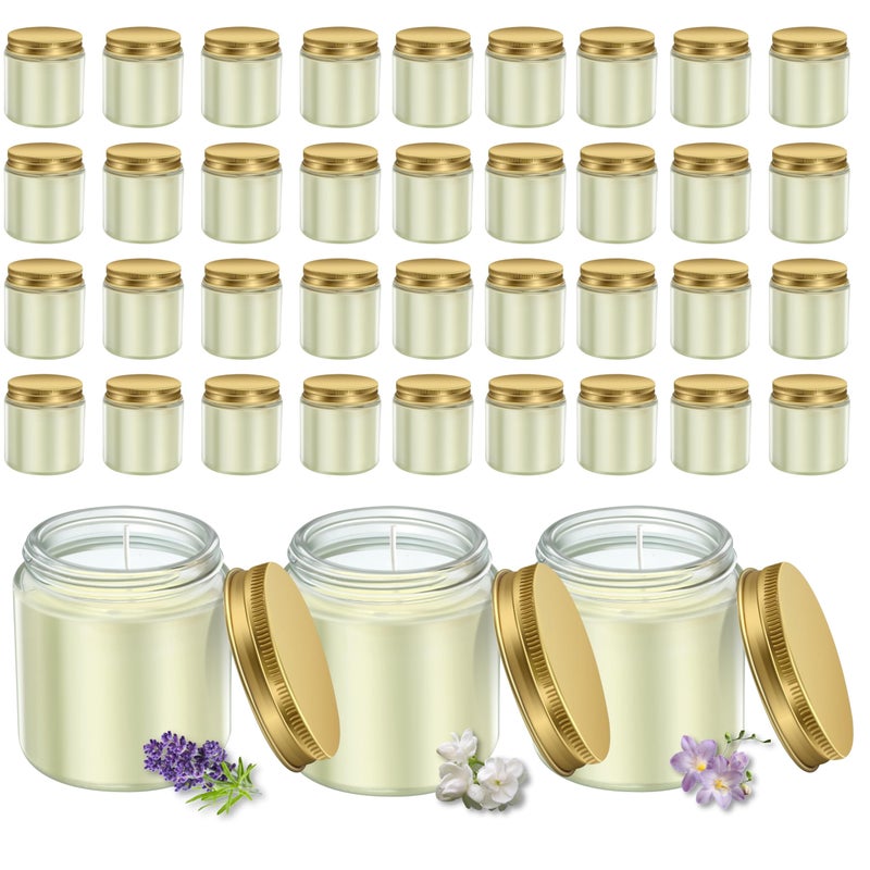 ACITHGL 36 Pcs 4oz Mini Mason Jar Candles Small Scented Candles Bulk Aromatherapy Ideal Souvenir Favors for Wedding Birthday Party (Freesia, Lavender, Jasmine, Gold) - Image 1
