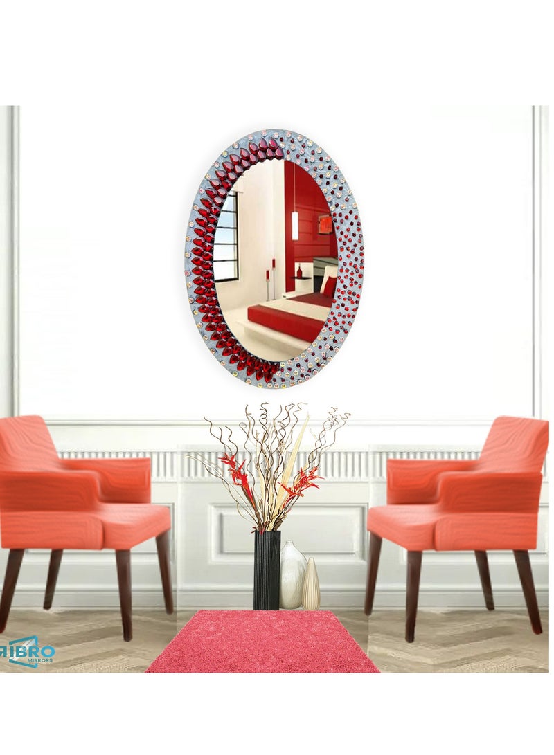 TriBro Oval Shaped artisans Decorative Luxury Handmade wall Mirror in Grey and Red Colour for Bedroom Liviingroom and Hallway Size 55.8 x 40.6cm x 10mm - Image 2