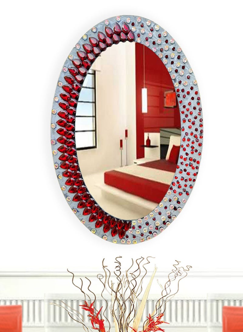 TriBro Oval Shaped artisans Decorative Luxury Handmade wall Mirror in Grey and Red Colour for Bedroom Liviingroom and Hallway Size 55.8 x 40.6cm x 10mm - Image 3