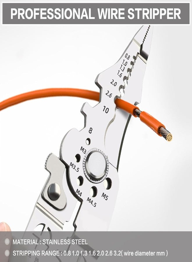 UPTODATETOOLS أداة UPTODATETOOLS متعددة الوظائف لتقشير الأسلاك الكهربائية، كماشة لقص الكابلات، أداة احترافية لتقشير الأسلاك الكهربائية، أداة ذاتية الضبط لتقشير وقص الكابلات الكهربائية - Image 4