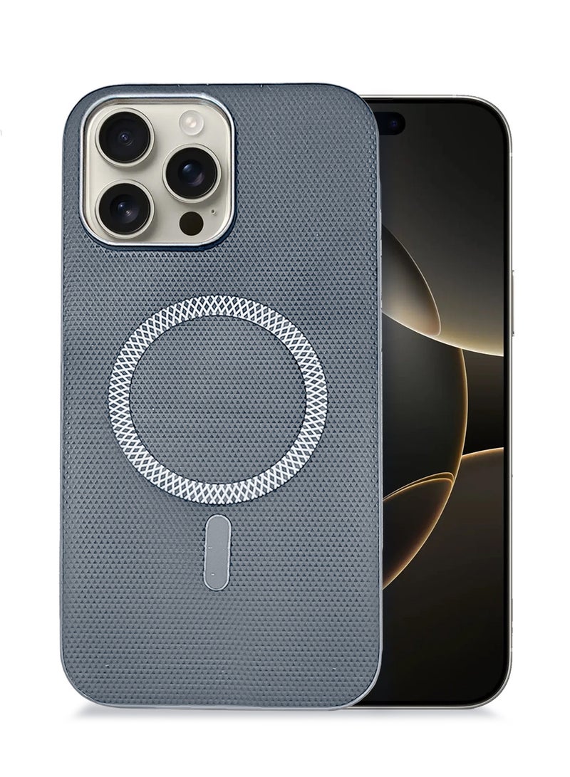 Wtech Apple iPhone 16 Pro Max 5G 2024 Premium Texture Case Magnetic Aramid Fabric Texture Designed Magsafe Case Cover - Grey - Image 1