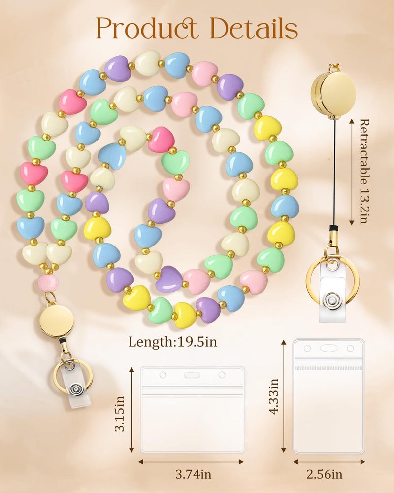 Toykee Lanyards with ID Badges Holder for Teachers Keys - Heart Beaded Card Holders for Women Necklace Breakaway Lanyard with Holder for Name Tag Cruise Ship - Image 5