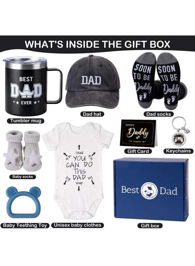GiftPeak New Dad Gifts, 9 Pcs First Time Father’s Day Box, Birthday Gifts for Men with Tumbler Hat Onesie Socks Keychain Thanks Card Gift Box, Best Gifts for Dad Birthday from Daughter Son - Image 2