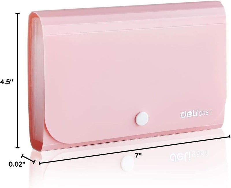 Deli Expanding File Folder, Subdivision Accordion File Folder Mini Organizer PP Wallet for Cards,Coupons,Receipt,Tax Item or Changes,7x4.5 Inches,12 Pockets with Tabs and Check Case(Pink) - Image 3
