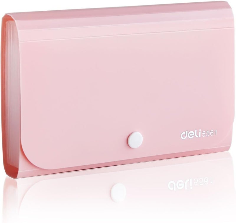 Deli Expanding File Folder, Subdivision Accordion File Folder Mini Organizer PP Wallet for Cards,Coupons,Receipt,Tax Item or Changes,7x4.5 Inches,12 Pockets with Tabs and Check Case(Pink) - Image 1