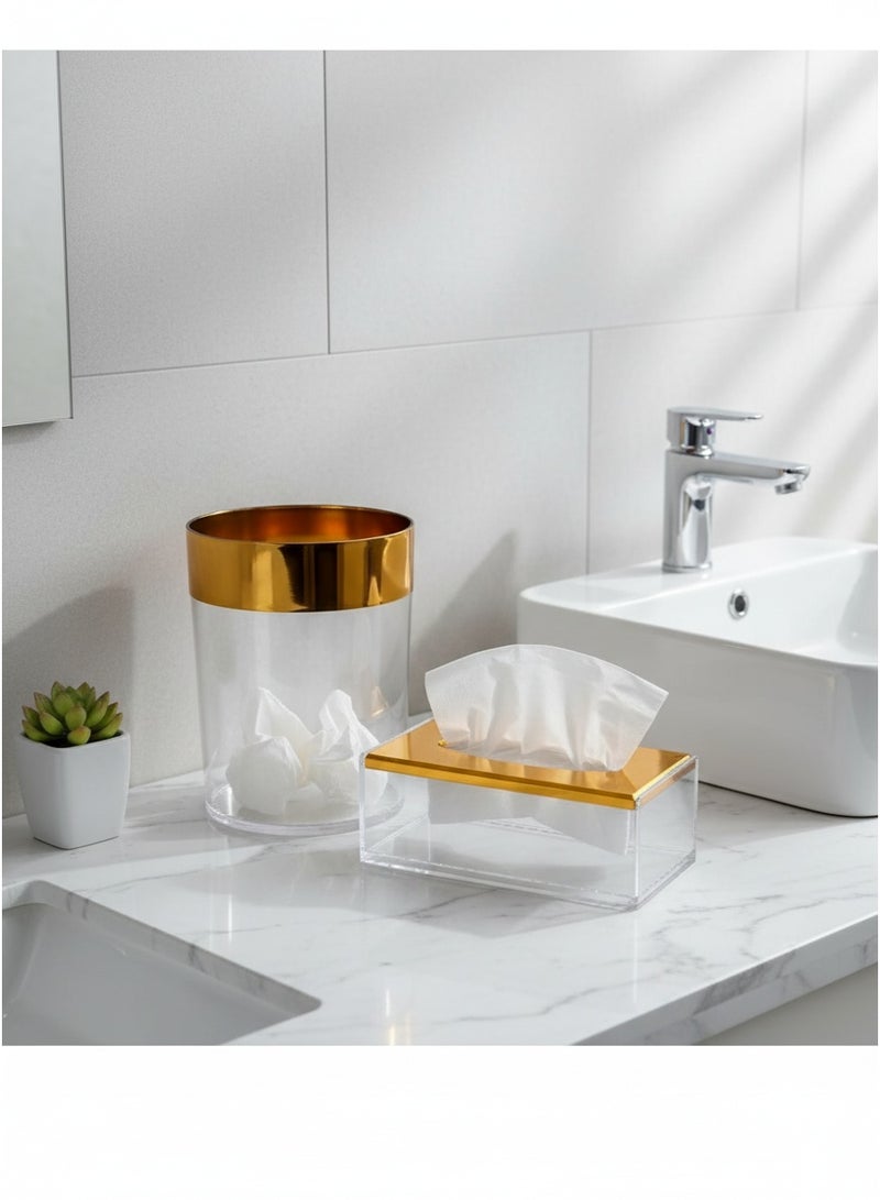 Living Acrylic Tissue Box and Trash Can Set with Golden Touch - Image 2