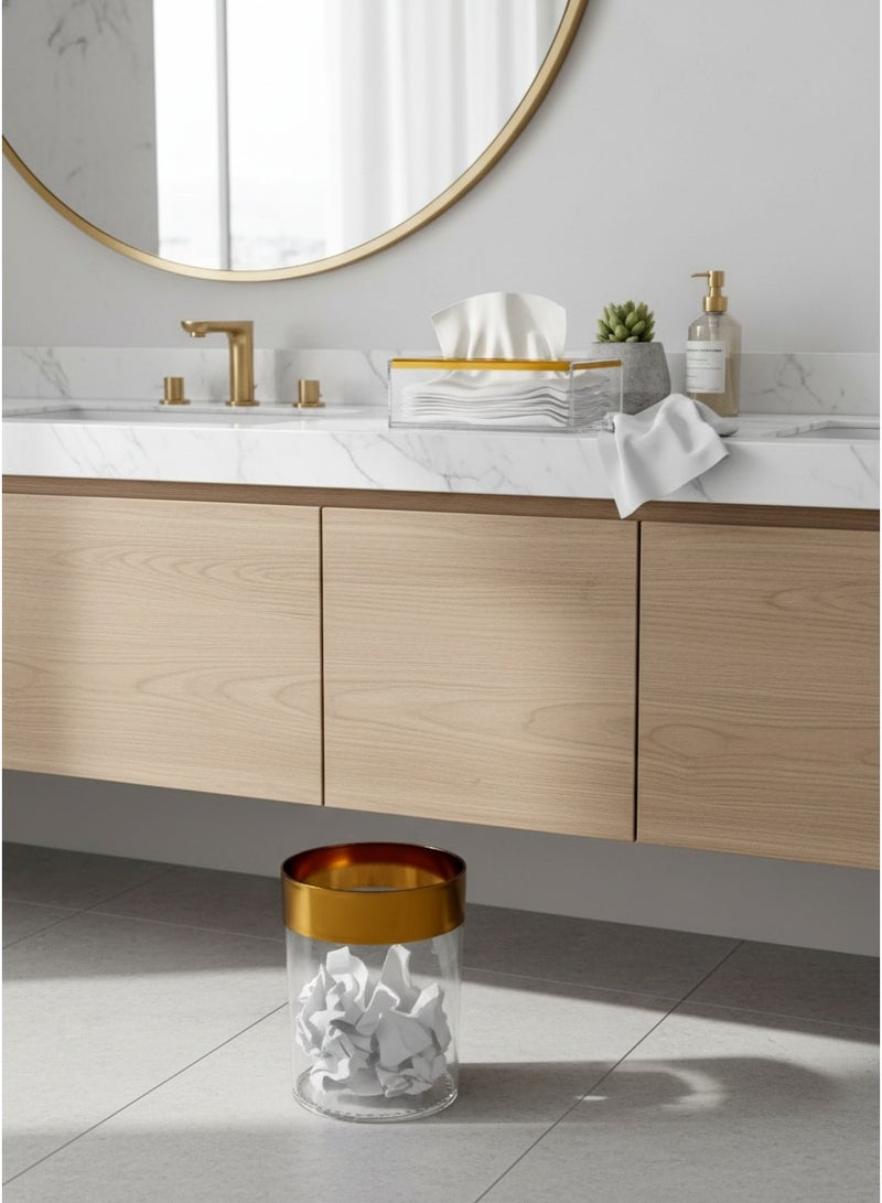 Living Acrylic Tissue Box and Trash Can Set with Golden Touch - Image 3