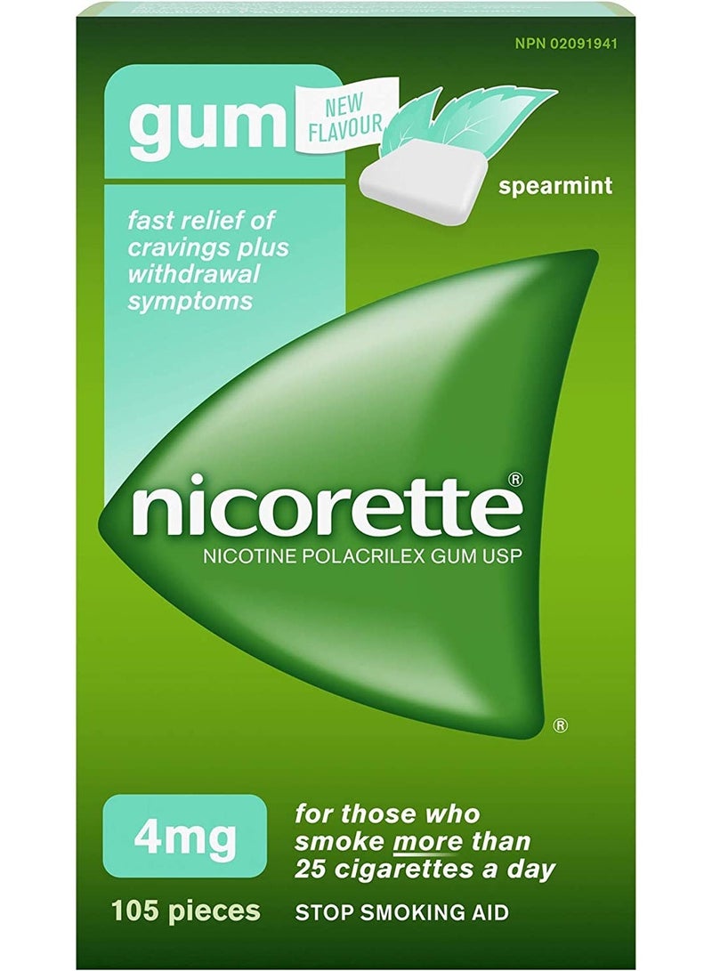 Nicorette Gum, Nicotine 4 Mg, Spearmint Flavour, Quit Smoking Aid And Smoking Cessation Aid, 105 Count - Image 2