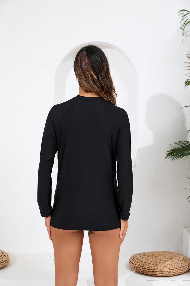 Halcurt Womens Long Sleeve Rash Guard Swim Top with Built in Bra UPF50+ Sun Protection Swim Shirts Quick Dry Swimsuit Black 2XL - Image 4