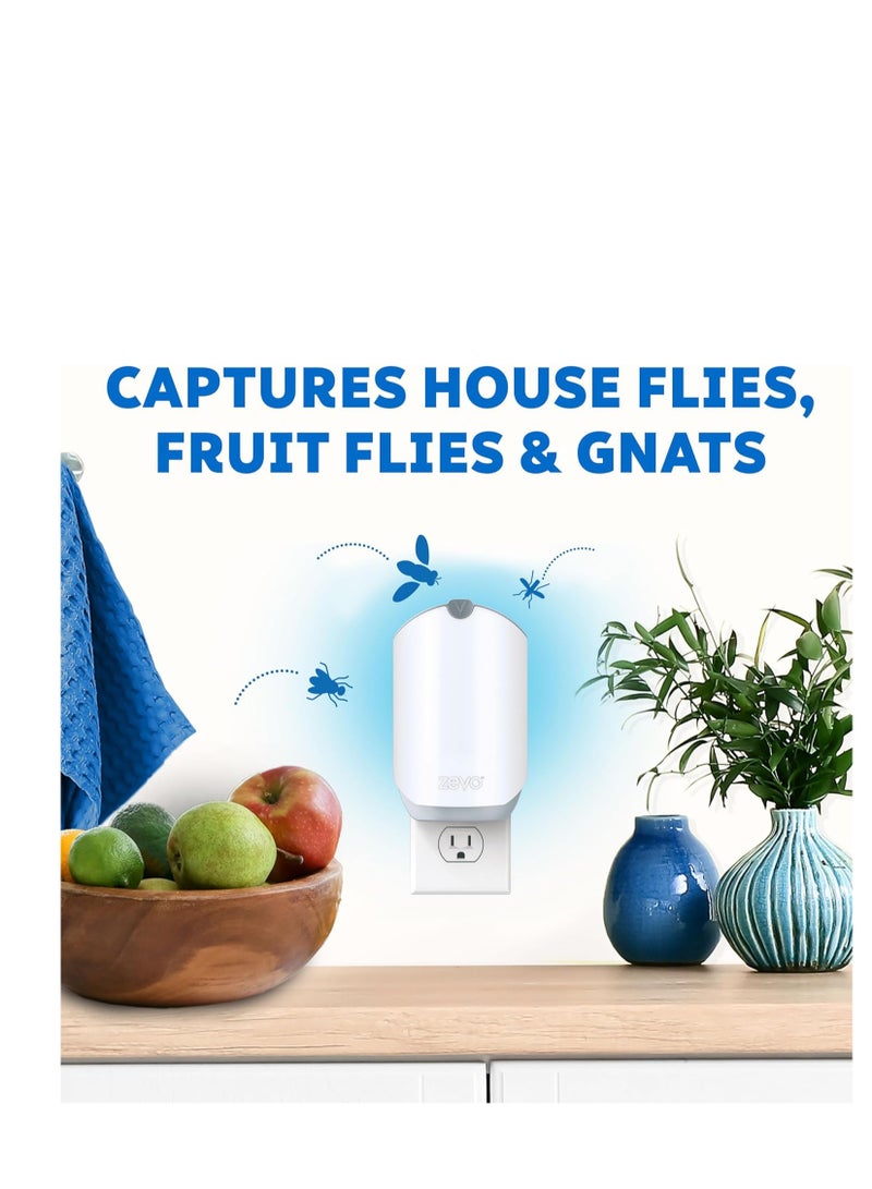 Zevo 2 Flying Insect Traps & 2 Refill Cartridges - Plug in Fly Trap & Indoor Bug Catcher for Gnats, House & Fruit Flies - Blue & UV Light Technology, Mess-Free Alternative to Bug Zapper - Image 2