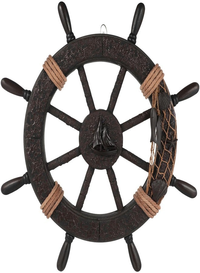 VOSAREA 17.68 Inch Ship Wheel Wall Decor, Nautical Wall Decor for Home, Wooden Pirate Ship Wheel Beach Theme Hanging Ornament - Image 4