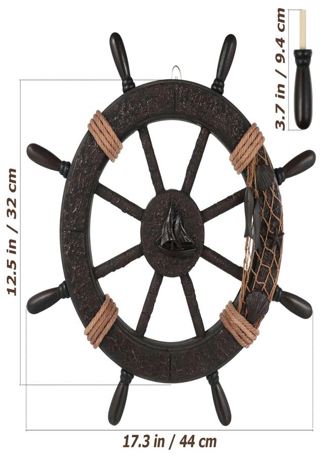 VOSAREA 17.68 Inch Ship Wheel Wall Decor, Nautical Wall Decor for Home, Wooden Pirate Ship Wheel Beach Theme Hanging Ornament - Image 3