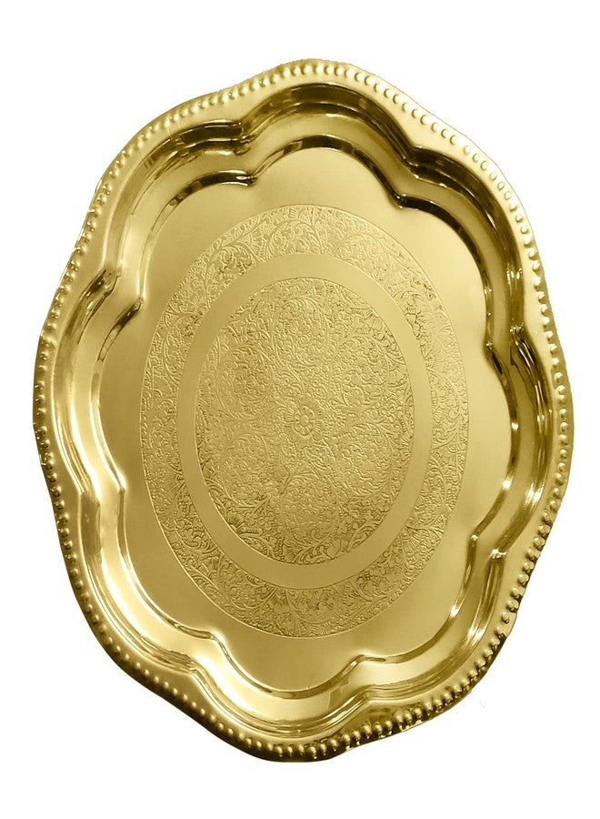 SATVIK 12 Inch Handmade Brass Puja Plate with Floral Embossed Design Hindu Ritual Indian Aarti Thali Pooja Accessories for Home and Temple - Image 1