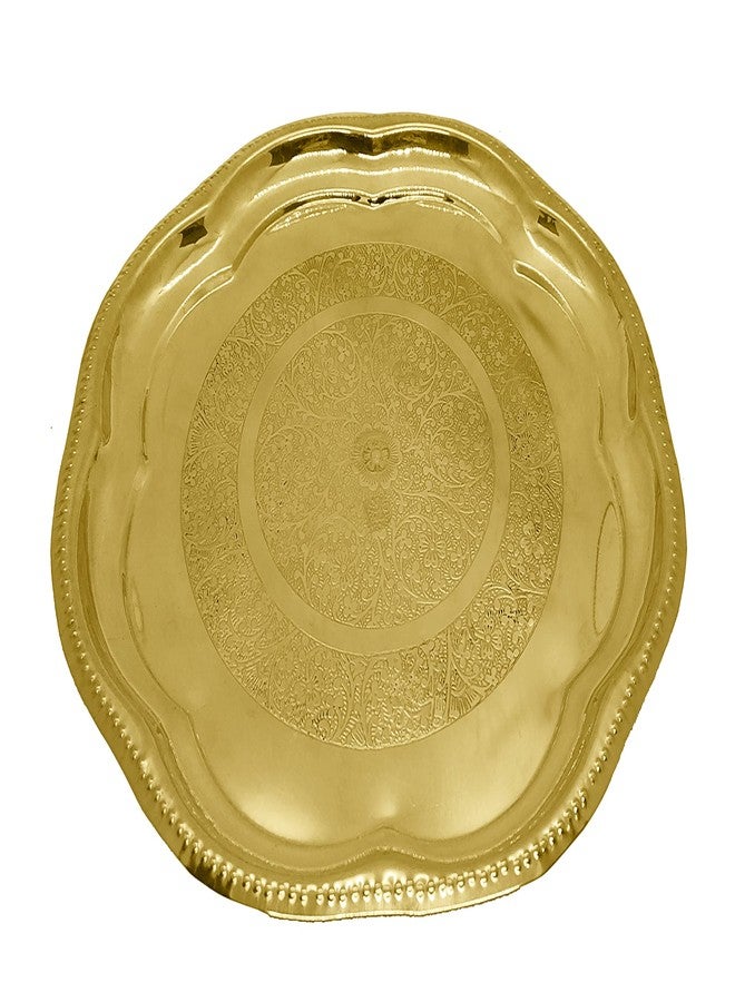 SATVIK 12 Inch Handmade Brass Puja Plate with Floral Embossed Design Hindu Ritual Indian Aarti Thali Pooja Accessories for Home and Temple - Image 4