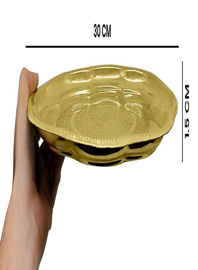 SATVIK 12 Inch Handmade Brass Puja Plate with Floral Embossed Design Hindu Ritual Indian Aarti Thali Pooja Accessories for Home and Temple - Image 3
