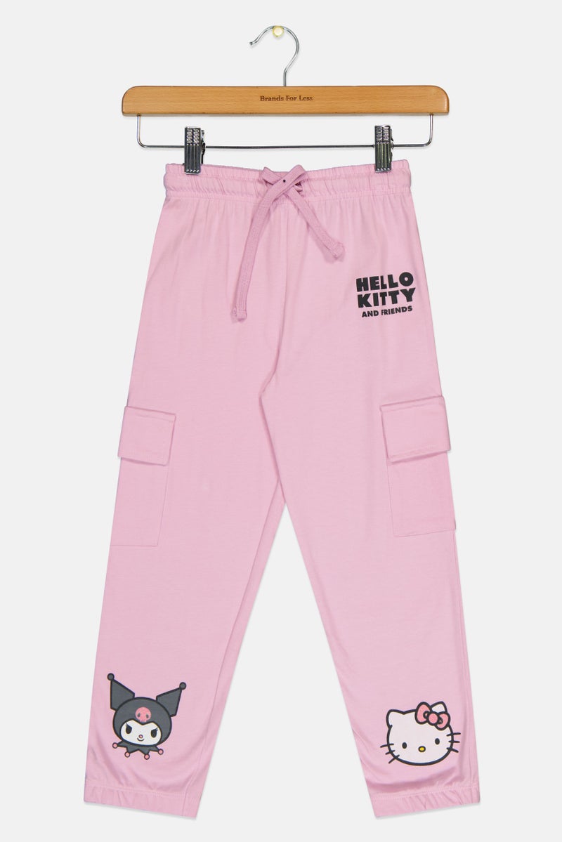 Disney X Hello Kitty Kids Girl Brand Logo Jogger Pants, Pink - Image 3