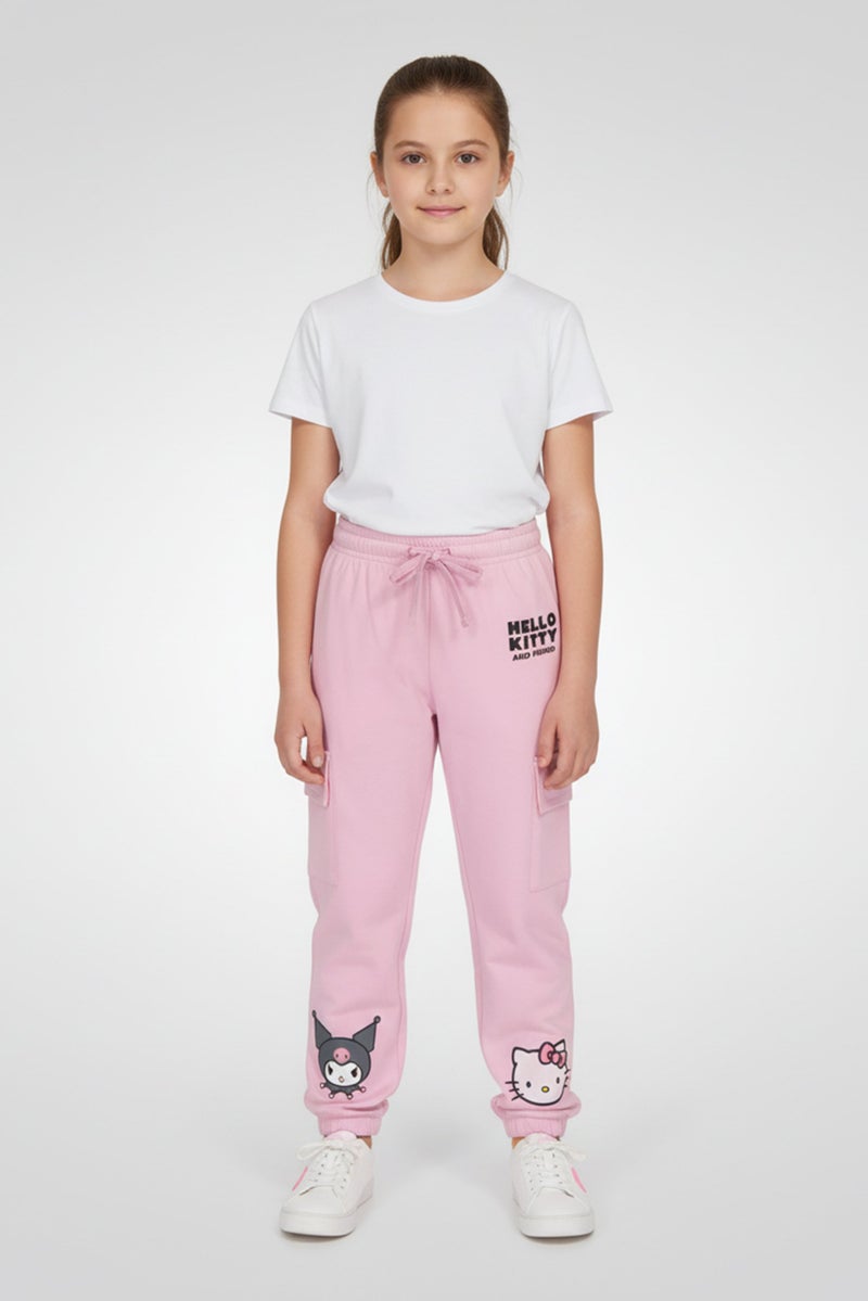 Disney X Hello Kitty Kids Girl Brand Logo Jogger Pants, Pink - Image 1