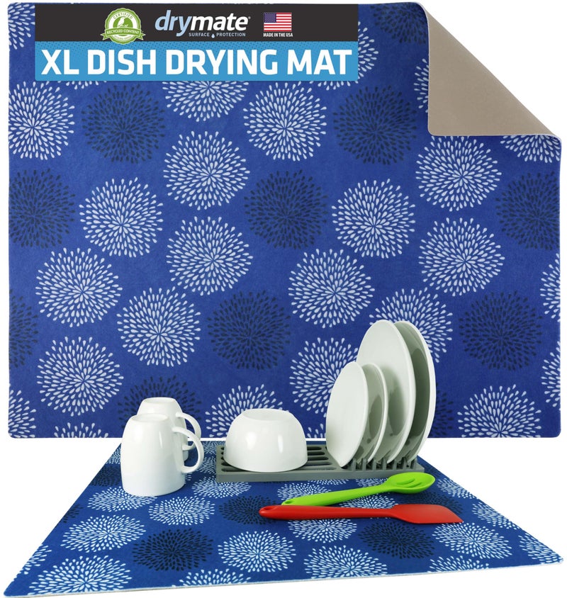 Drymate XL Dish Drying Mat Oversized 19x24 LowProfile Super Absorbent Quick Dry Fabric Waterproof  SlipResistant for Kitchen Counter Trimmable Easy to Clean USA MadeGoodBlue