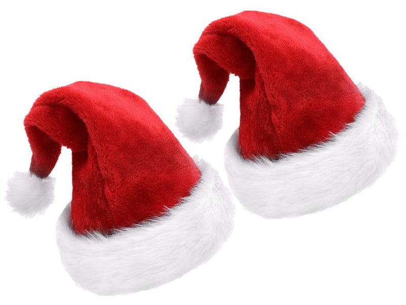 Kinteshun Christmas Santa HatThickened Doublelayered Luxury Plush Adults Santa Claus Xmas Cap Hat2pcs